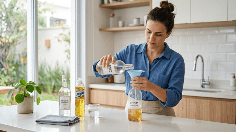 misturando produtos para limpeza