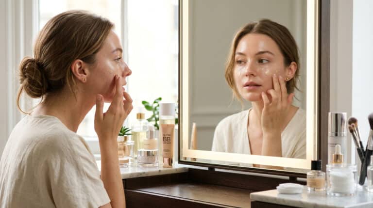 Aplicando BB Cream no rosto.