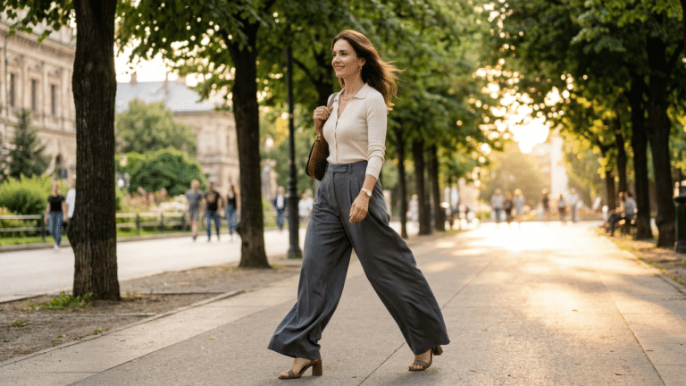 Mulher de calça caminhando