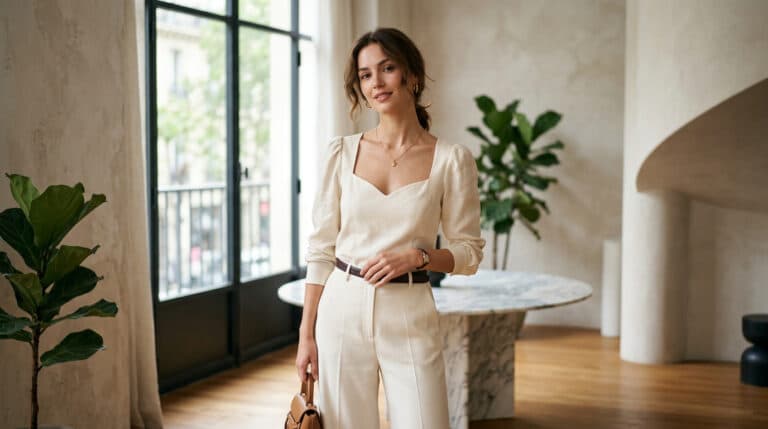 mulher com blusa com decote coração