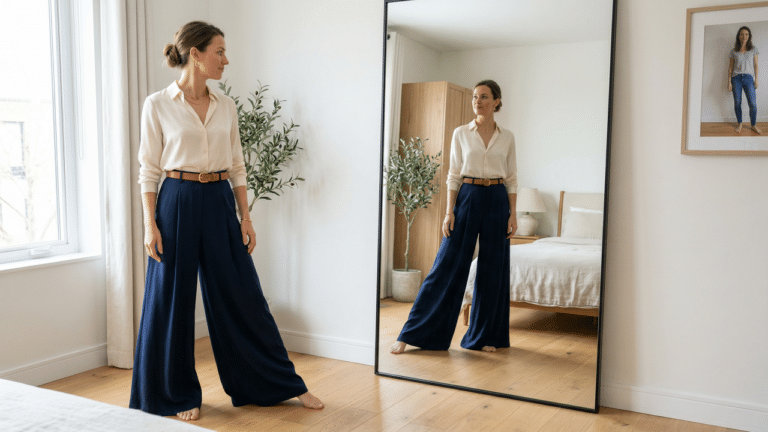 Mulher com calça pantalona