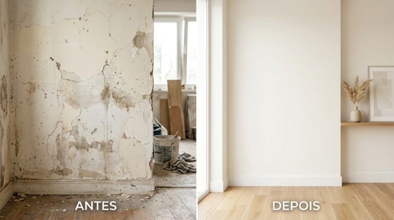 antes e depois de parede com salitre