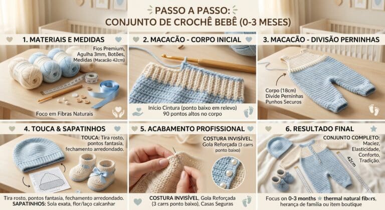 Passo a passo para o conjuntinho de crochê para bebês