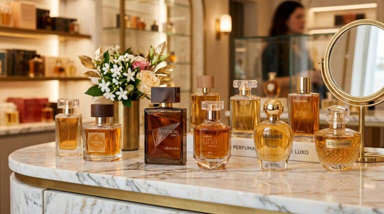 Frascos elegantes de perfumes nacionais de luxo. 
