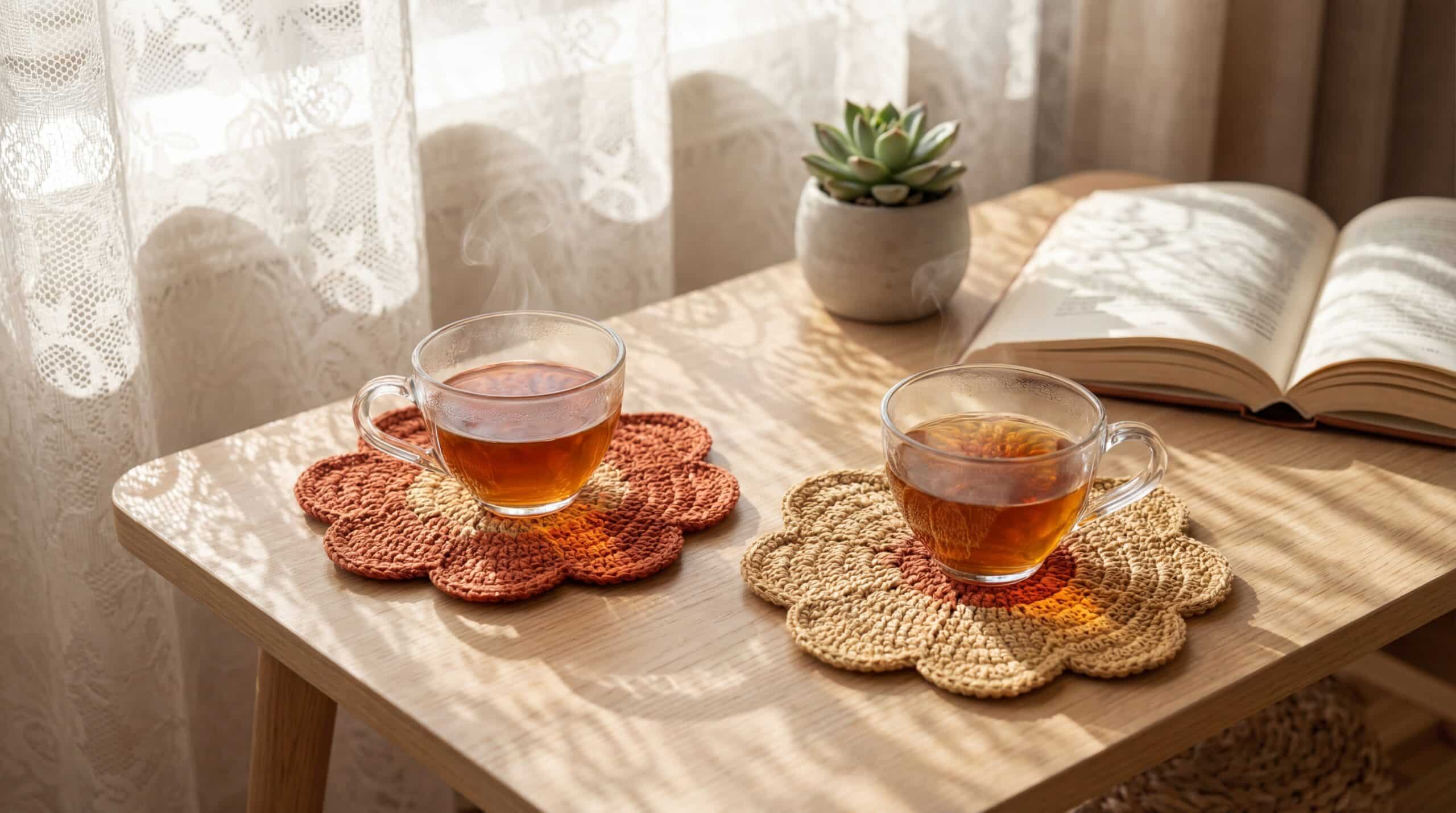 Porta-copos de crochê: o detalhe artesanal que protege seus móveis e decora a mesa com charme
