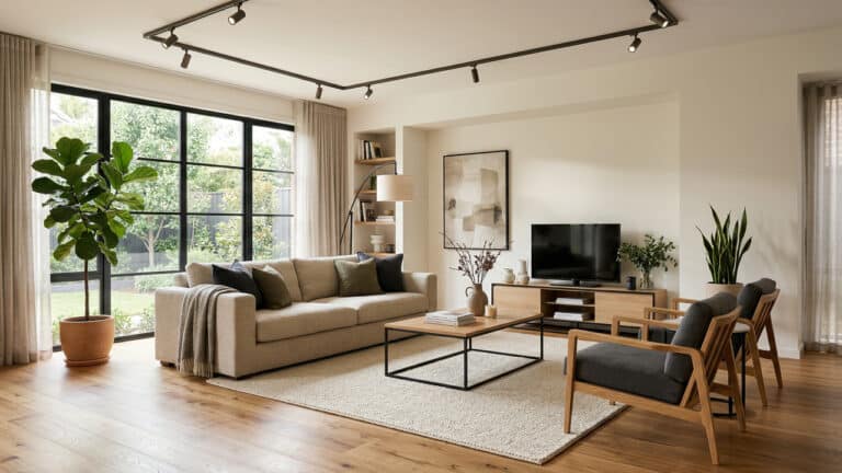 Sala com piso de taco