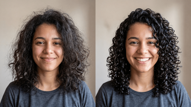 Antes e dpeois do tratamento day after para cachos