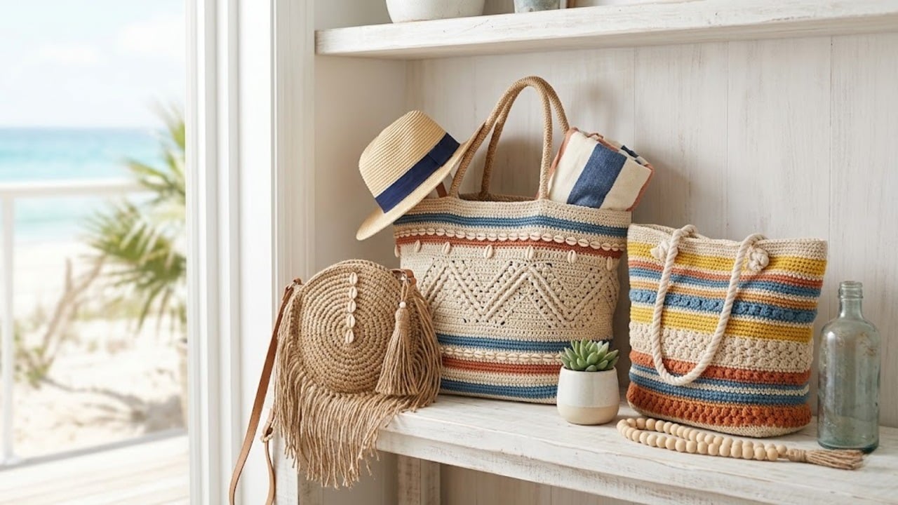 Cinco modelos de bolsas de praia em crochê para o verão 2026