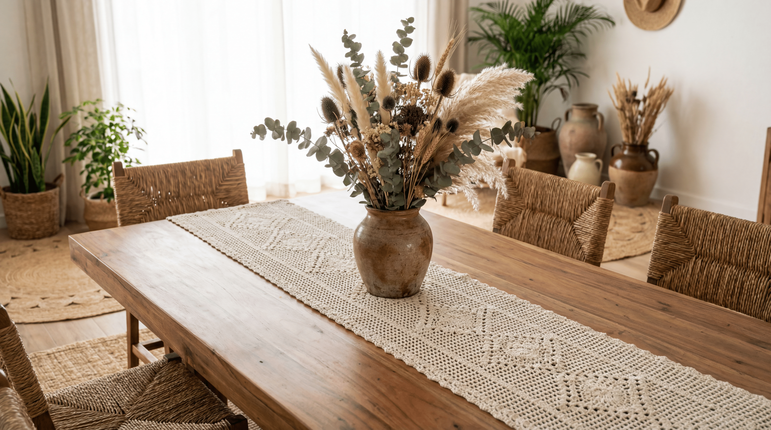 Trilho de mesa de crochê: o toque de elegância que faltava na sua sala de jantar
