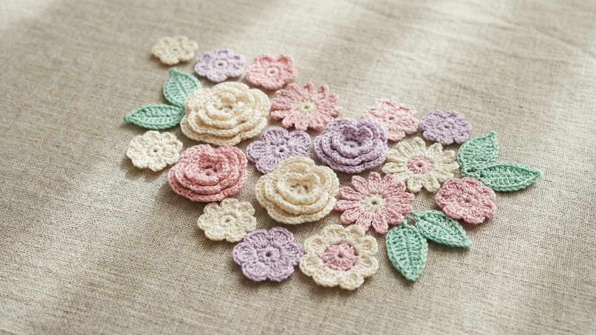 Crie lindas flores de crochê para aplicação usando estes gráficos simples