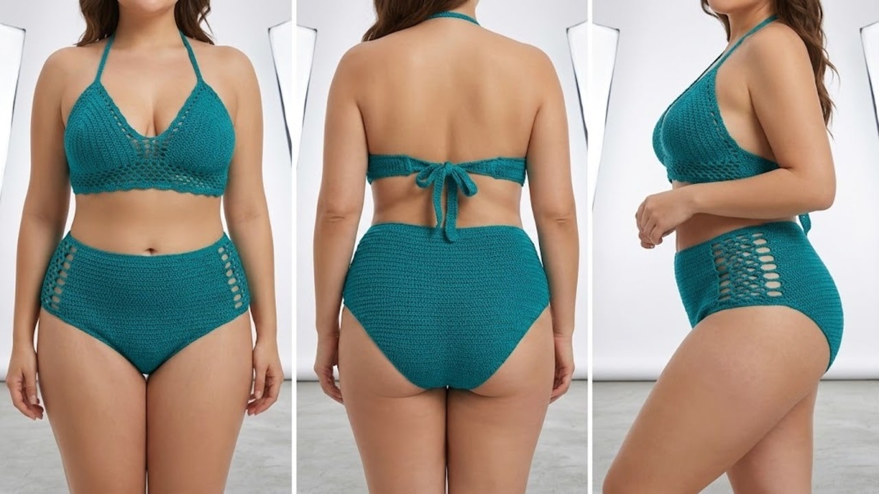 Biquíni de crochê azul-petróleo: como fazer este lindo modelo plus size em 2026