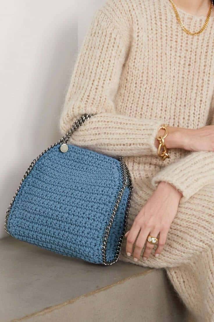 Stella Mccartney Bags | Stella Mccartney Mini Falabella Crochet Tote Crossbody Bag Blue Silver | Color: Blue/Silver | Size: Os