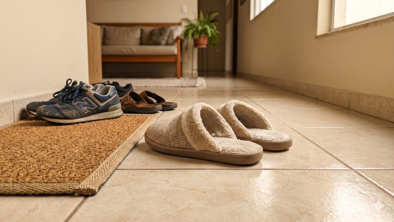Nas casas coreanas o chão é sempre impecável porque a limpeza começa pela porta de entrada com gestos simples e diários