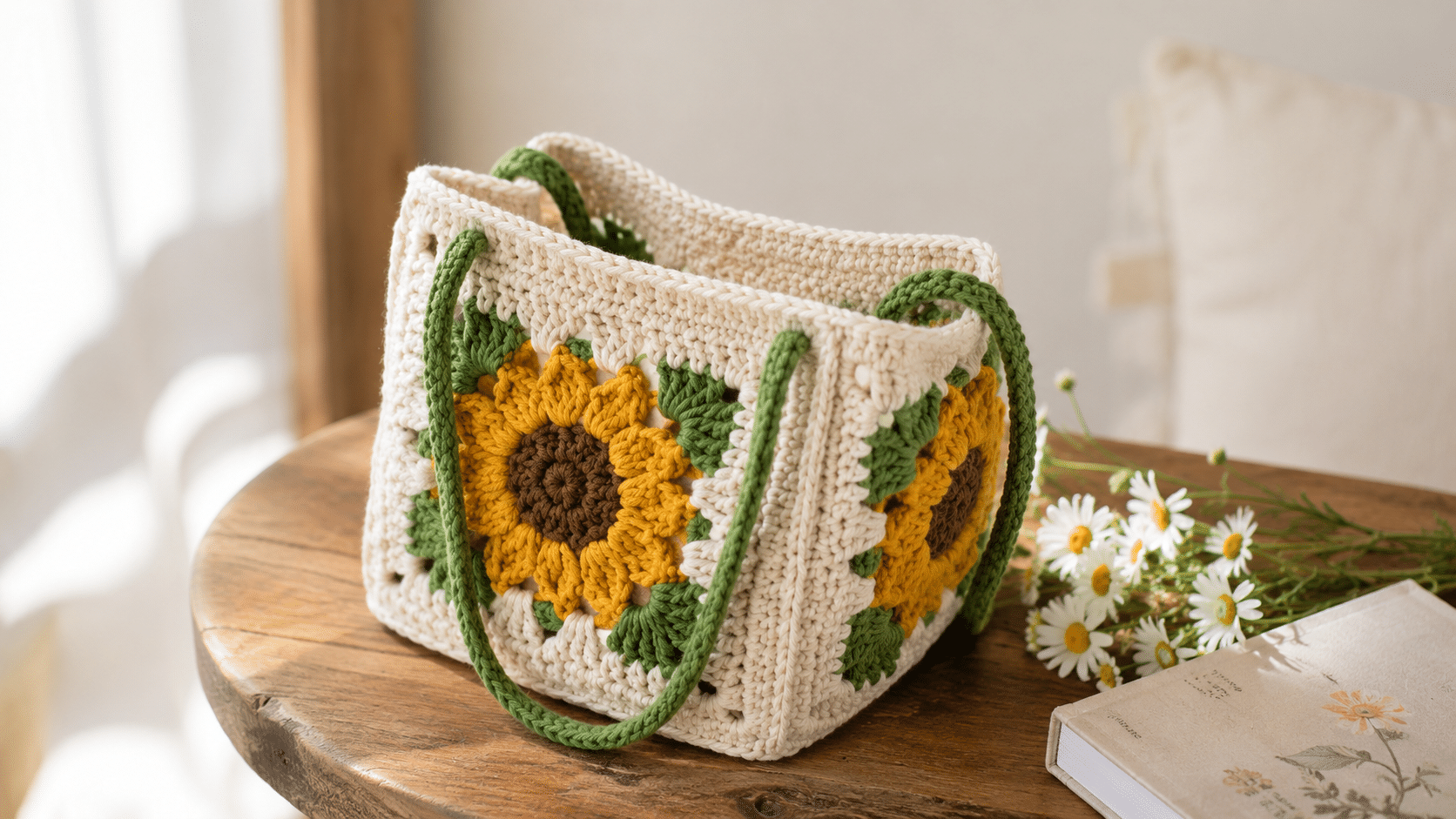 Bolsa de crochê com girassol ilumina o look com charme artesanal