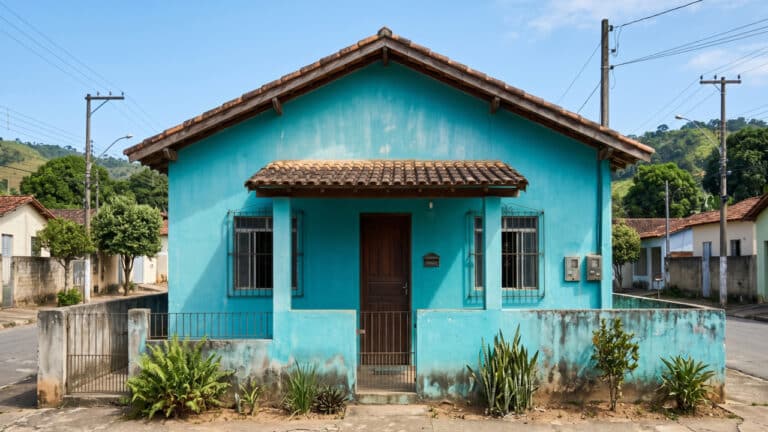 Cor azul de casa desbotando