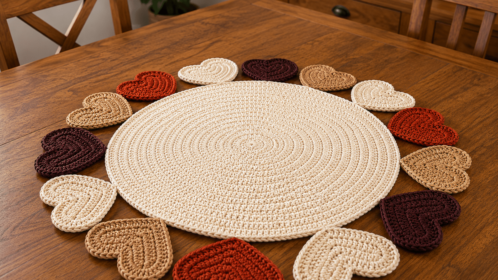 Centro de mesa e sousplat de crochê temático: charme artesanal para decorar com personalidade