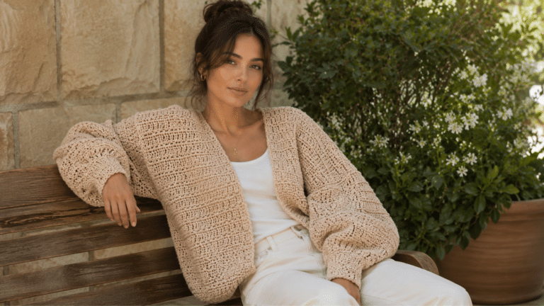 Mulher com blusa de tricô