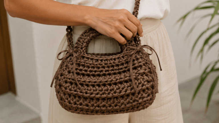 Bolsa de crochê marrom