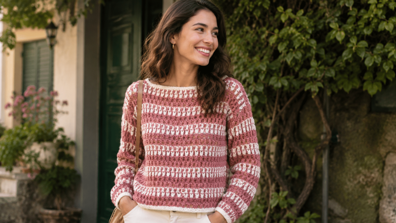 Blusa de crochê listrada que deixa o look artesanal mais moderno no inverno