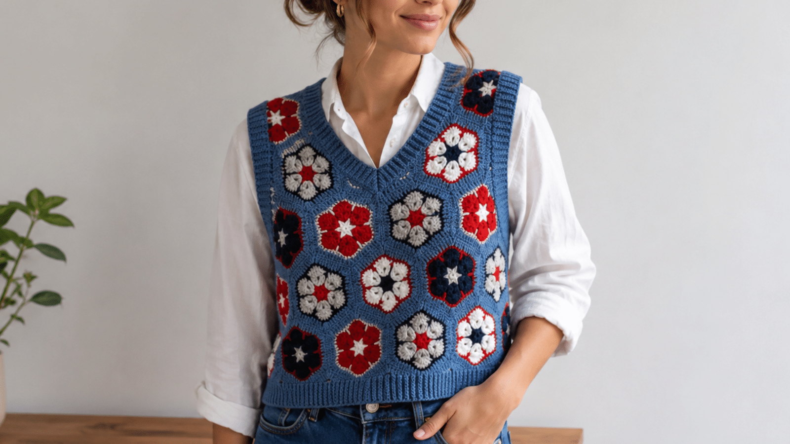 Colete de crochê com flores deixa o look mais criativo sem perder a delicadeza