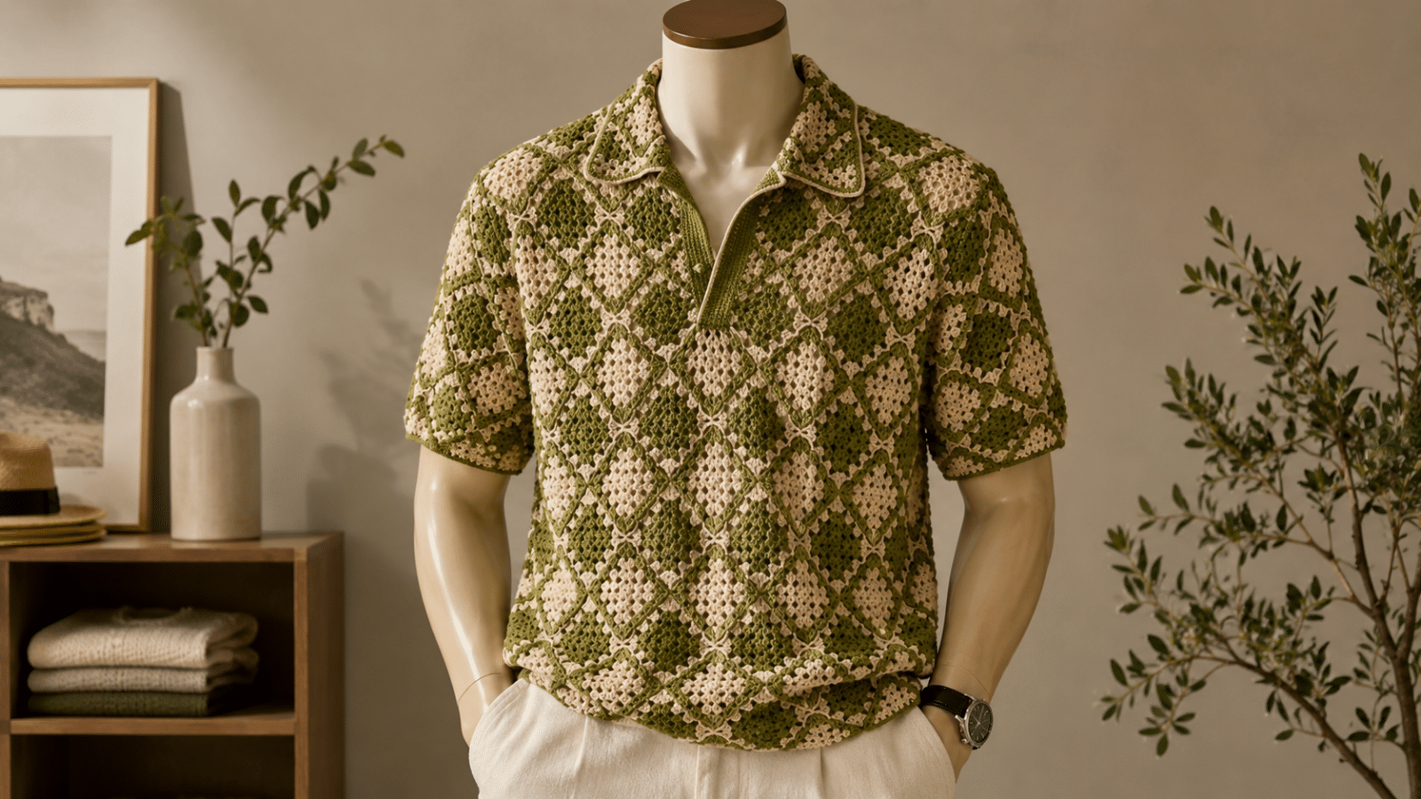 Camisas masculinas de crochê ganham força com visual moderno e artesanal