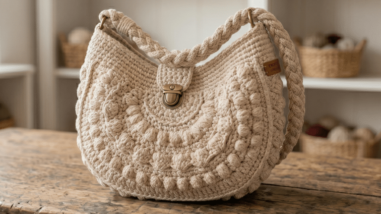 Bolsa de croche em fio náutico off-white