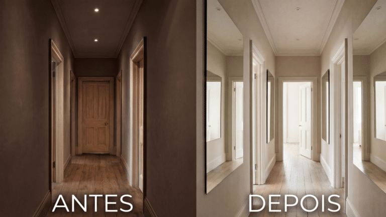 Antes e depois do uso do espelho para ampliar o ambiente