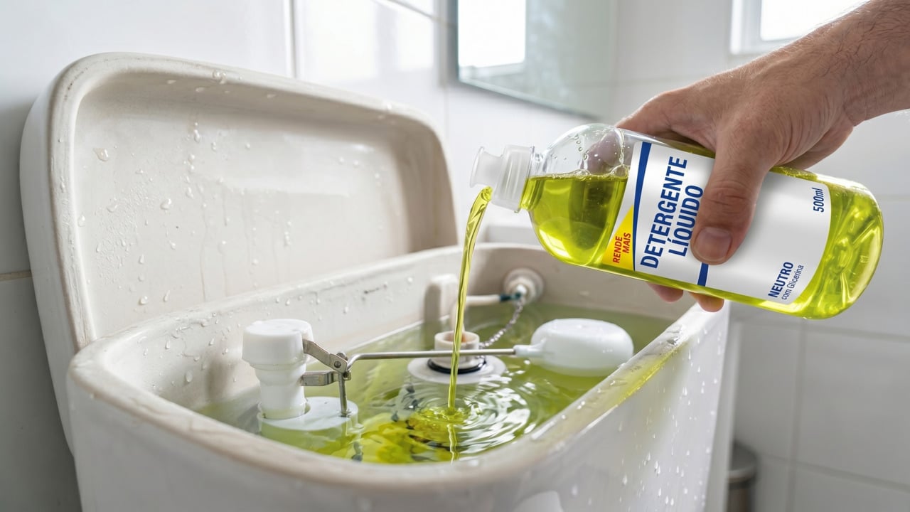 Com detergente de louça no vaso sanitário à noite você consegue um resultado sem igual