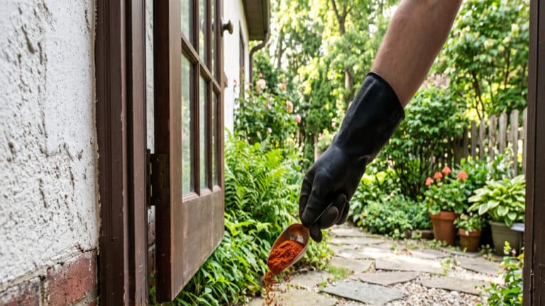 Despejando pimenta em passagem de formigas em casas