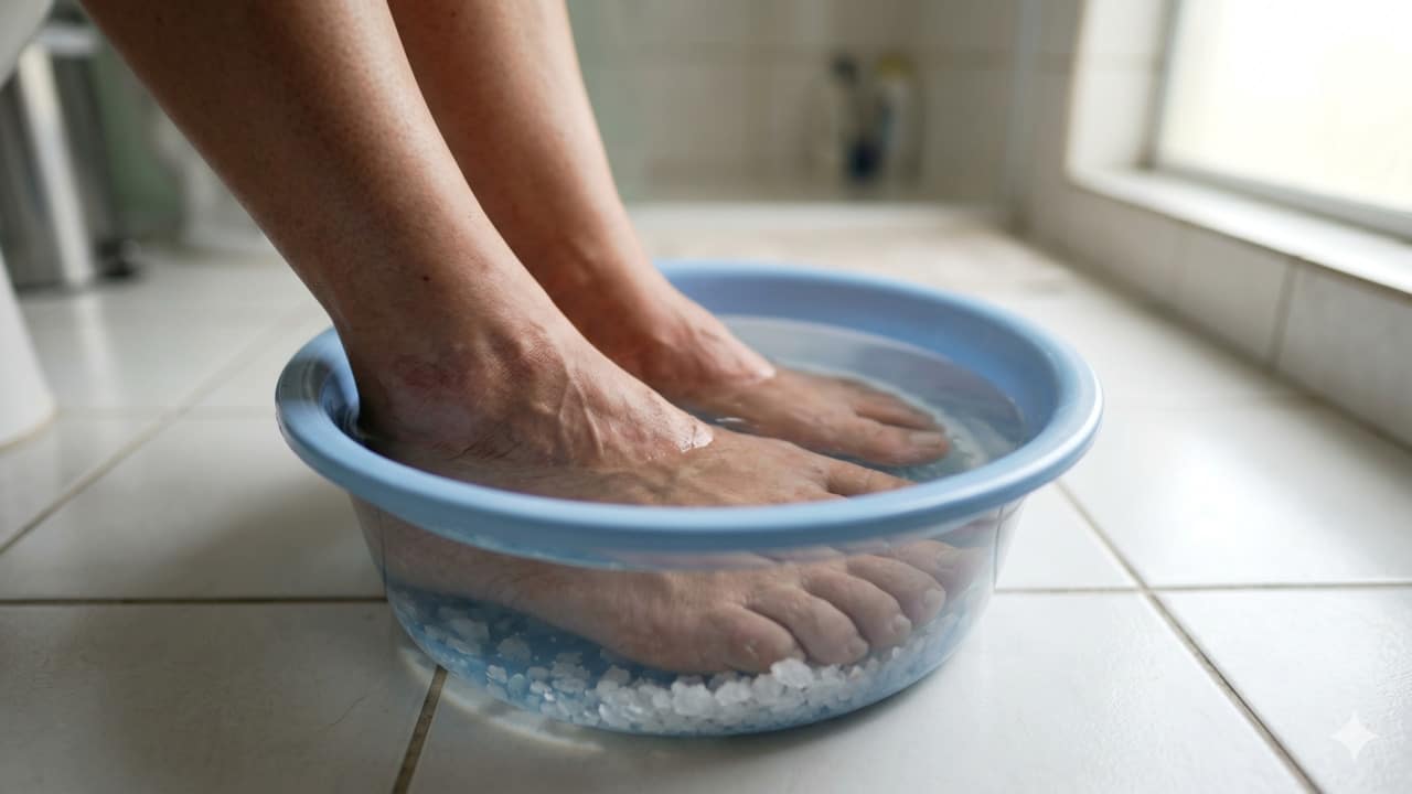 Por que e para que serve escaldar os pés com sal e bicarbonato em bacia com água?