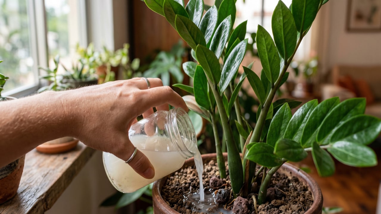 Folhas opacas na zamioculca nunca mais: o truque japonês com água de arroz que devolve o brilho da planta