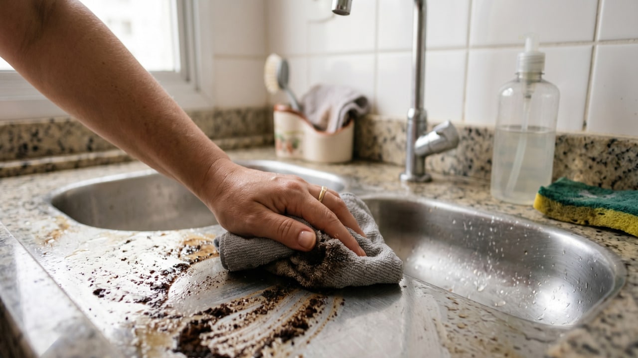 A mistura caseira de borra de café e vinagre que tira gordura sem precisar de produto químico