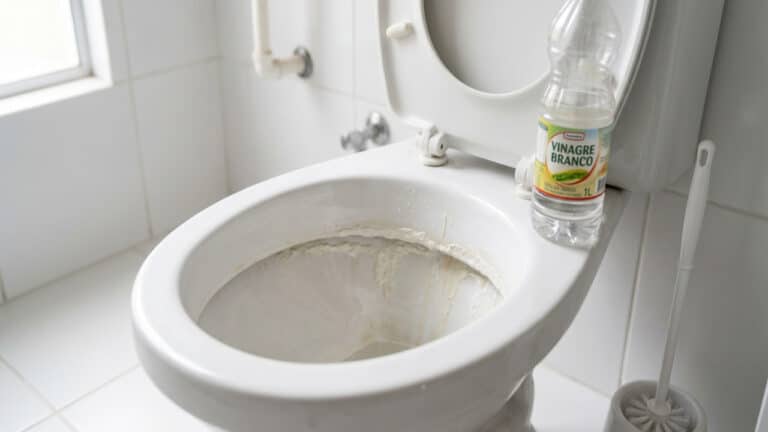 Vinagre branco agindo em manchas no vaso sanitário