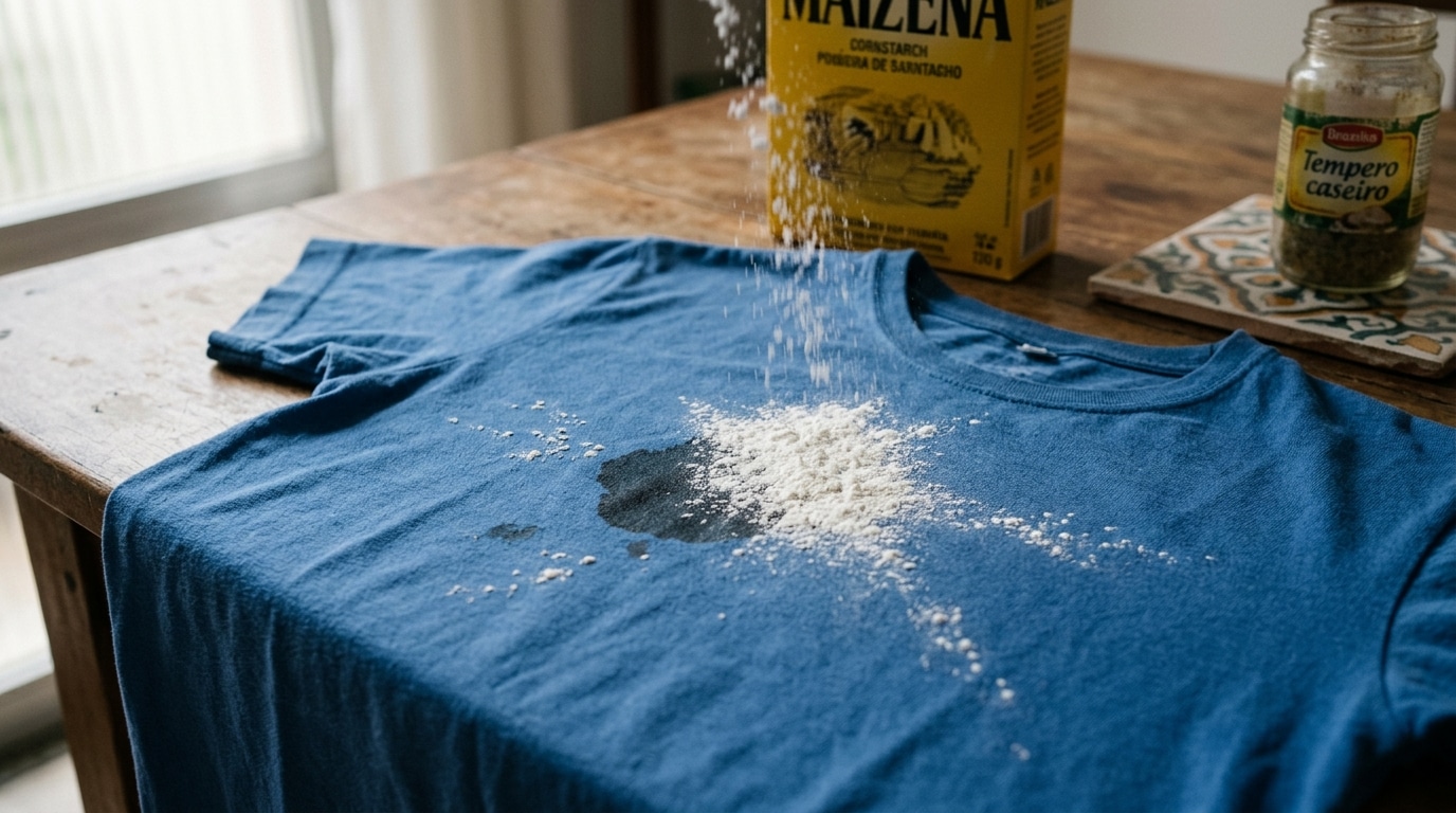 A solução para manchas de gordura na roupa que está guardada no seu armário da cozinha