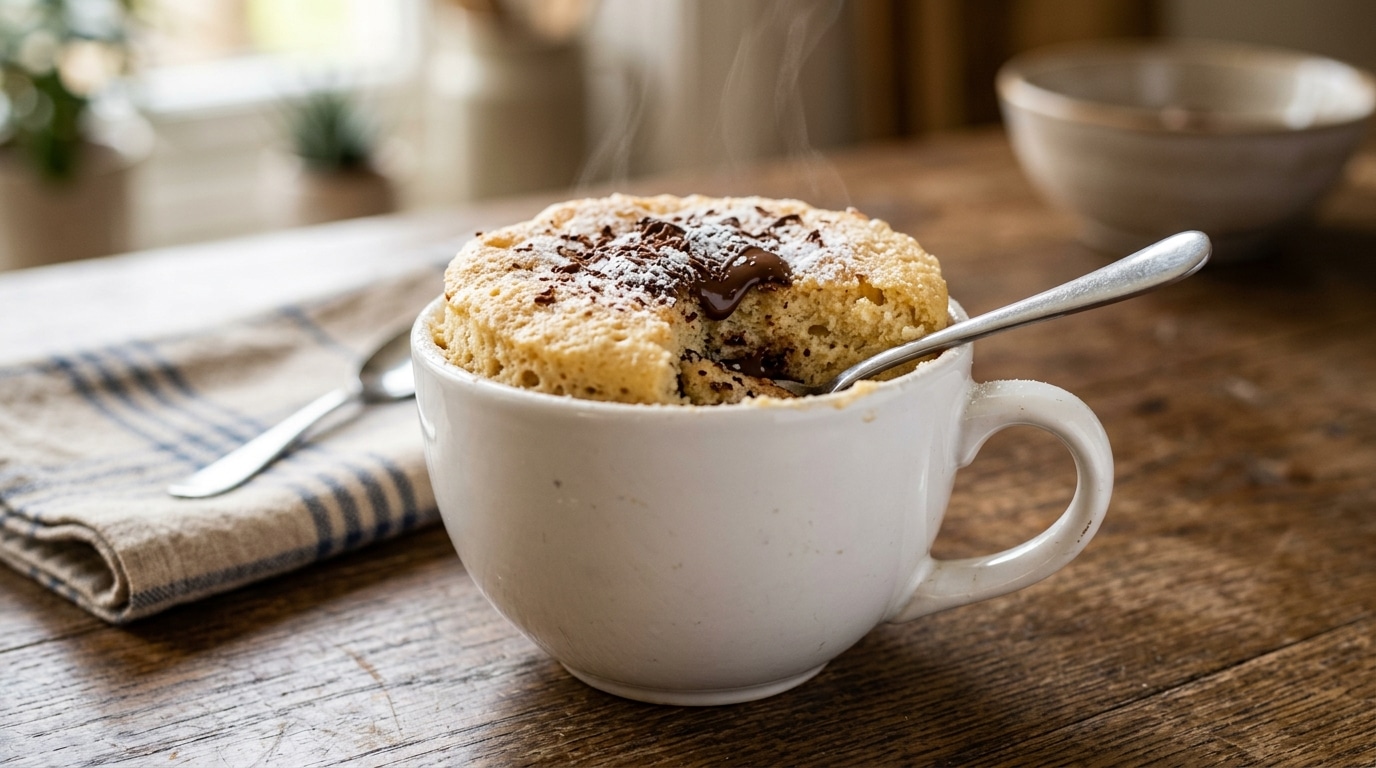 Bolo de caneca de 3 ingredientes pronto em 5 minutos no micro-ondas