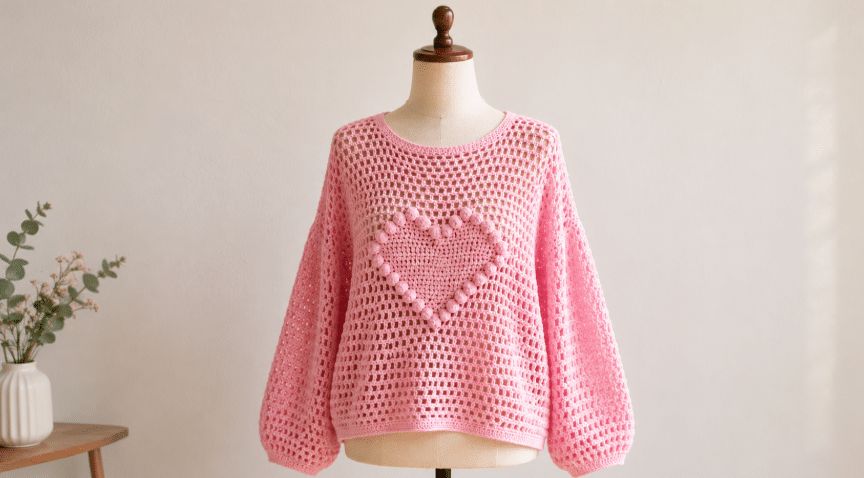 Blusa de Crochê com Coração: Peça Delicada, Romântica e Cheia de Personalidade