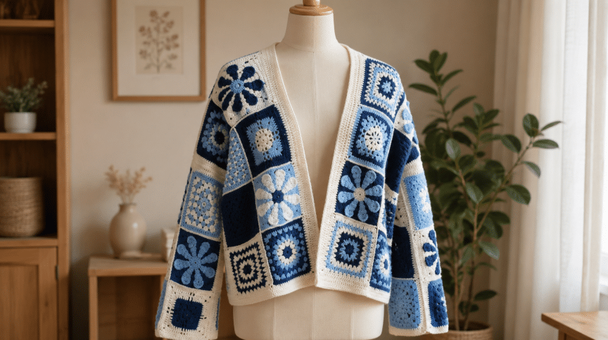 O cardigan de crochê com squares será tendência neste inverno: A peça artesanal está cheia de estilo e personalidade