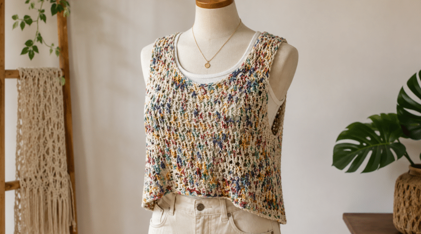 Colete de crochê ganha espaço nos looks com charme artesanal