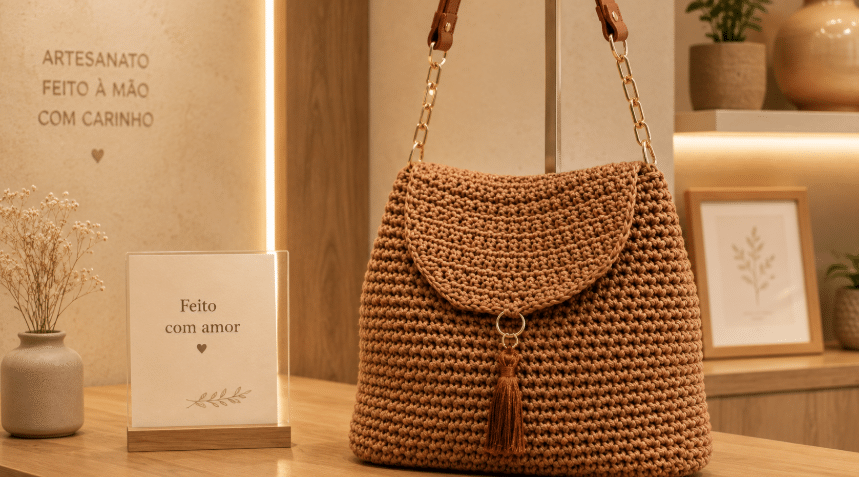 Bolsa Serenata em crochê aposta no terracota e no acabamento estruturado
