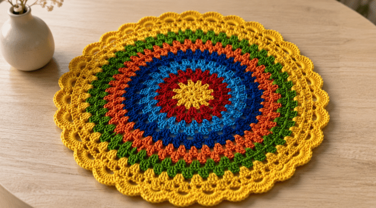 Lindos gráficos coloridos para criar seu sousplat de crochê arco-íris e deixar a mesa mais alegre e artesanal