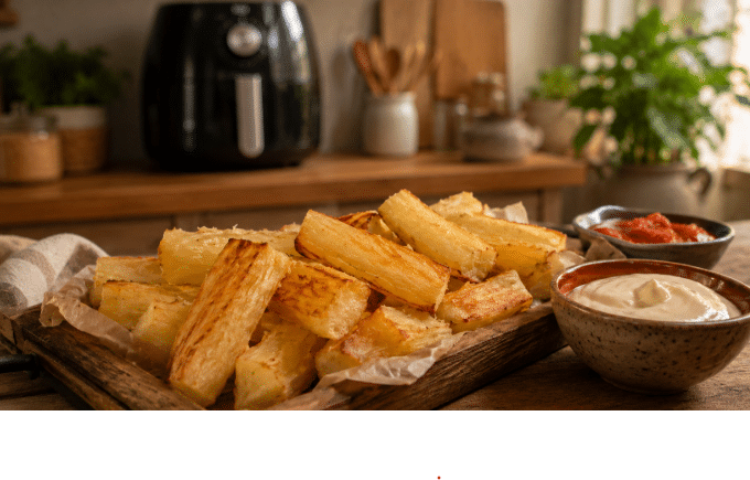 Mandioca crocante na Air Fryer com sabor de boteco