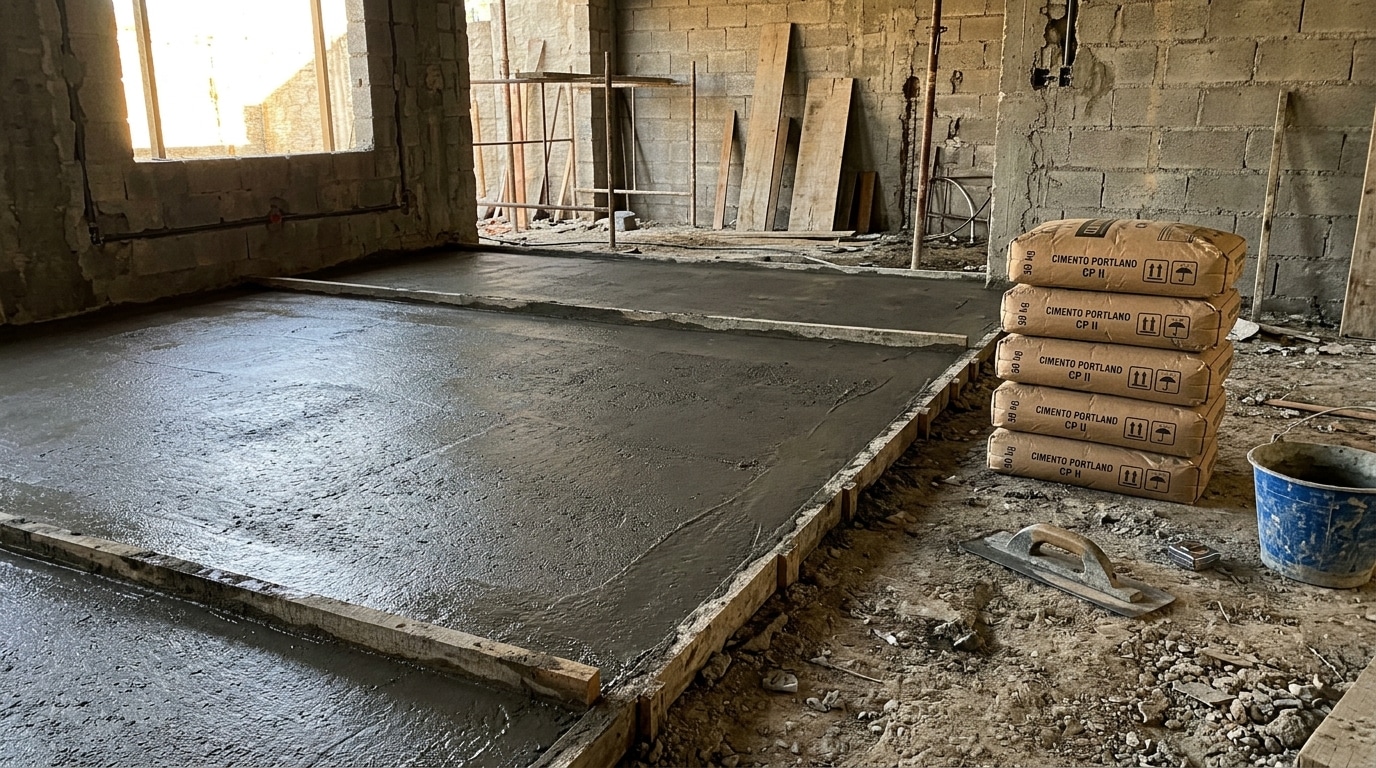 Quantos sacos de cimento para um contrapiso de 50 m²? A conta simples que evita sobra e falta na obra