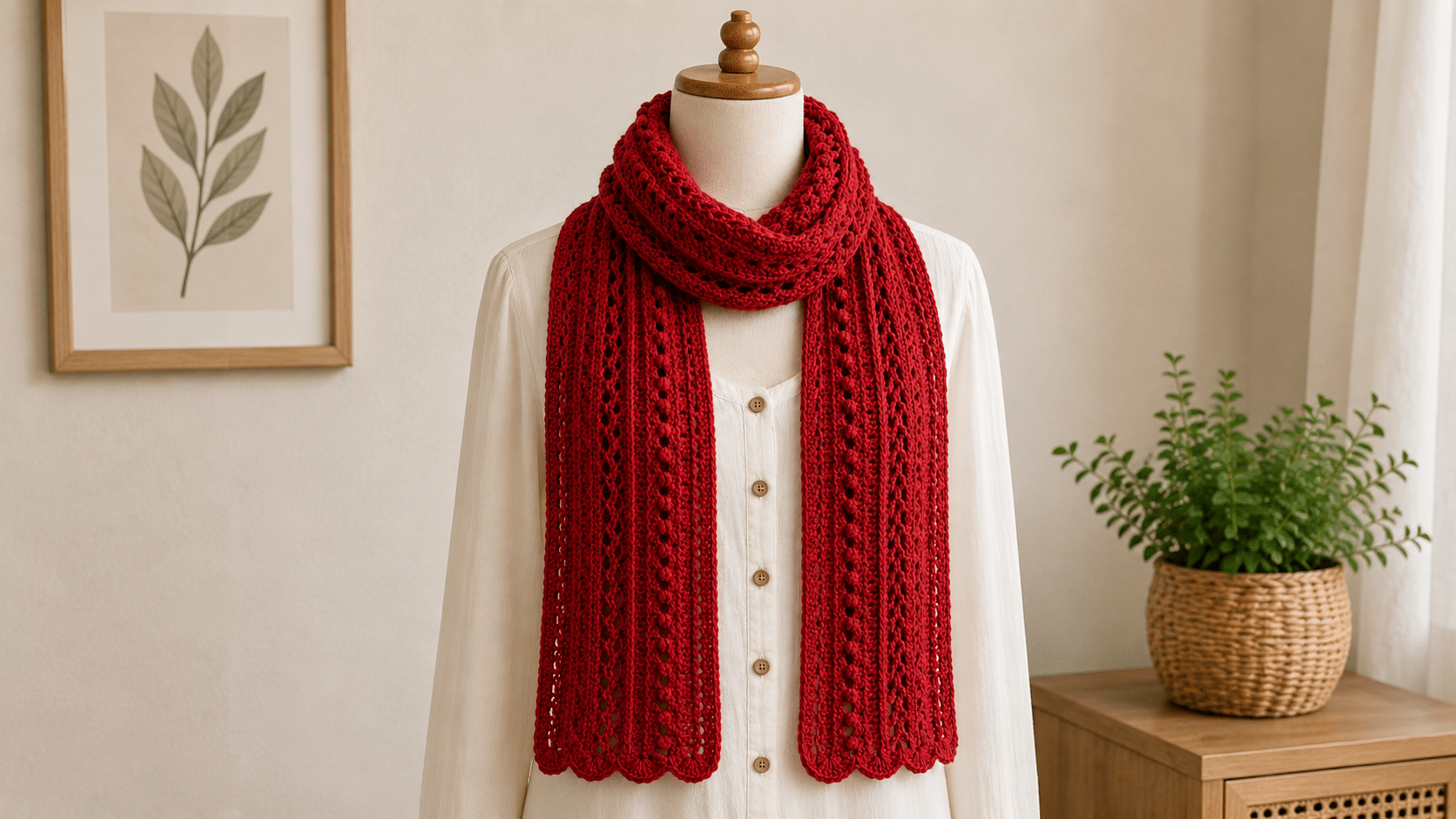 Cachecol de crochê vermelho aquece o visual com textura, charme e estilo artesanal