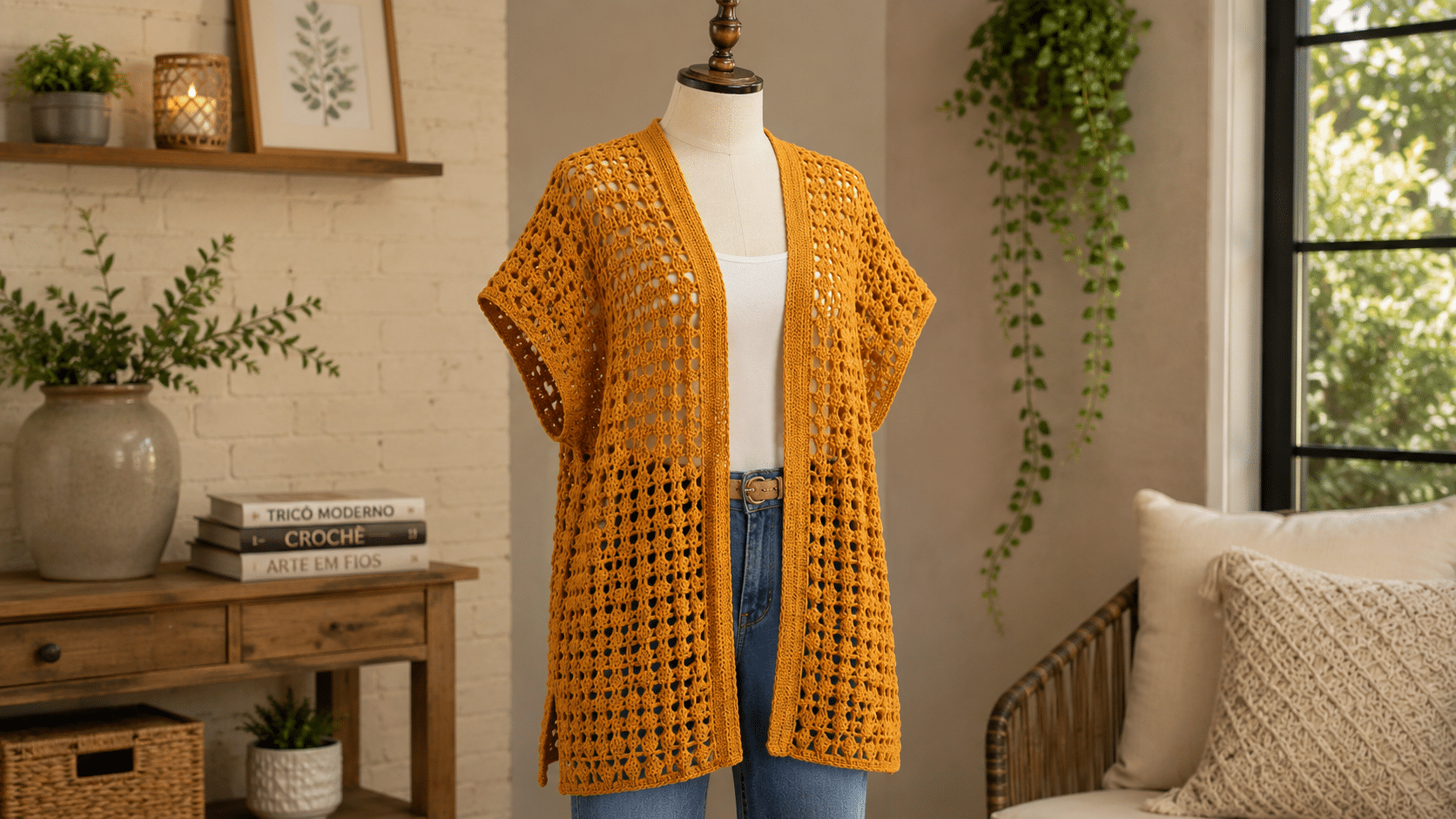 O cardigan de crochê alongado é a peça artesanal que transforma looks simples