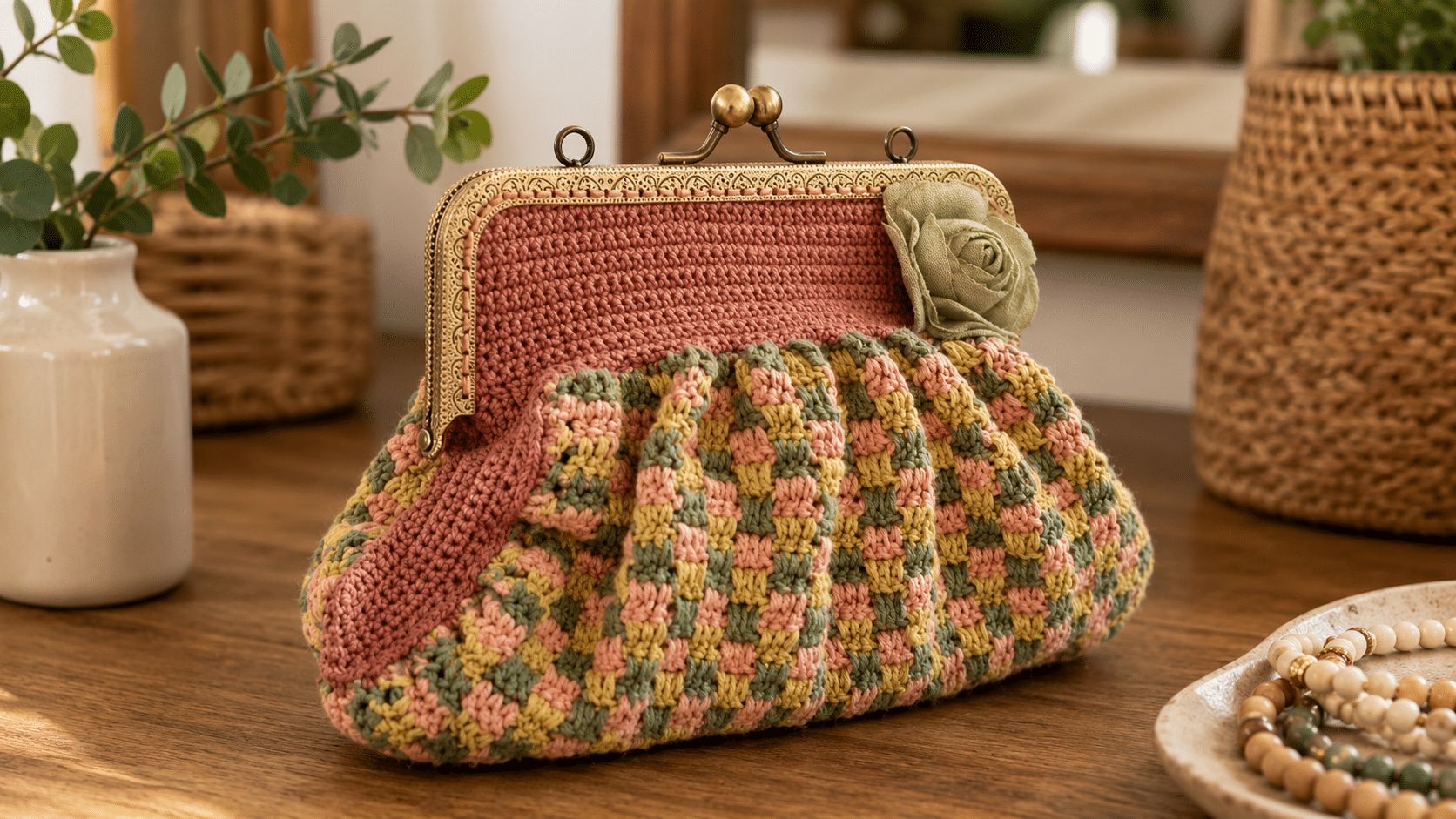 Bolsinha de mão feita em crochê traz charme artesanal para looks cheios de personalidade