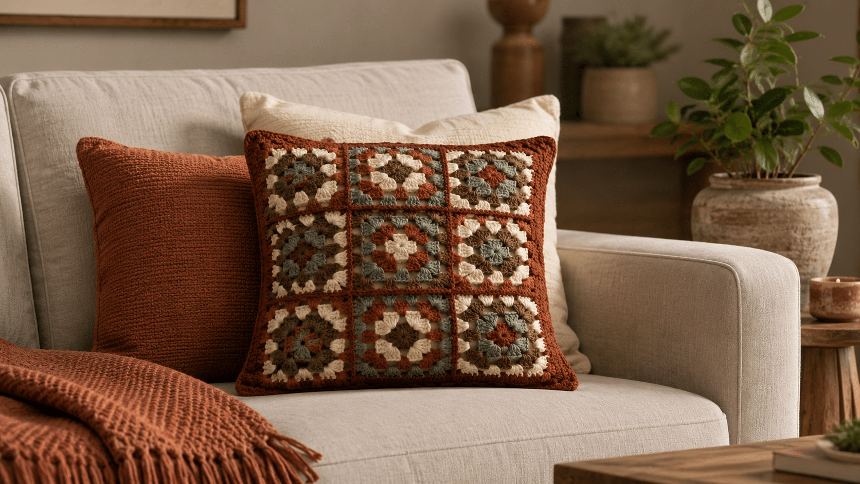Almofadas de crochê moderno elevam a decoração com toque de luxo artesanal