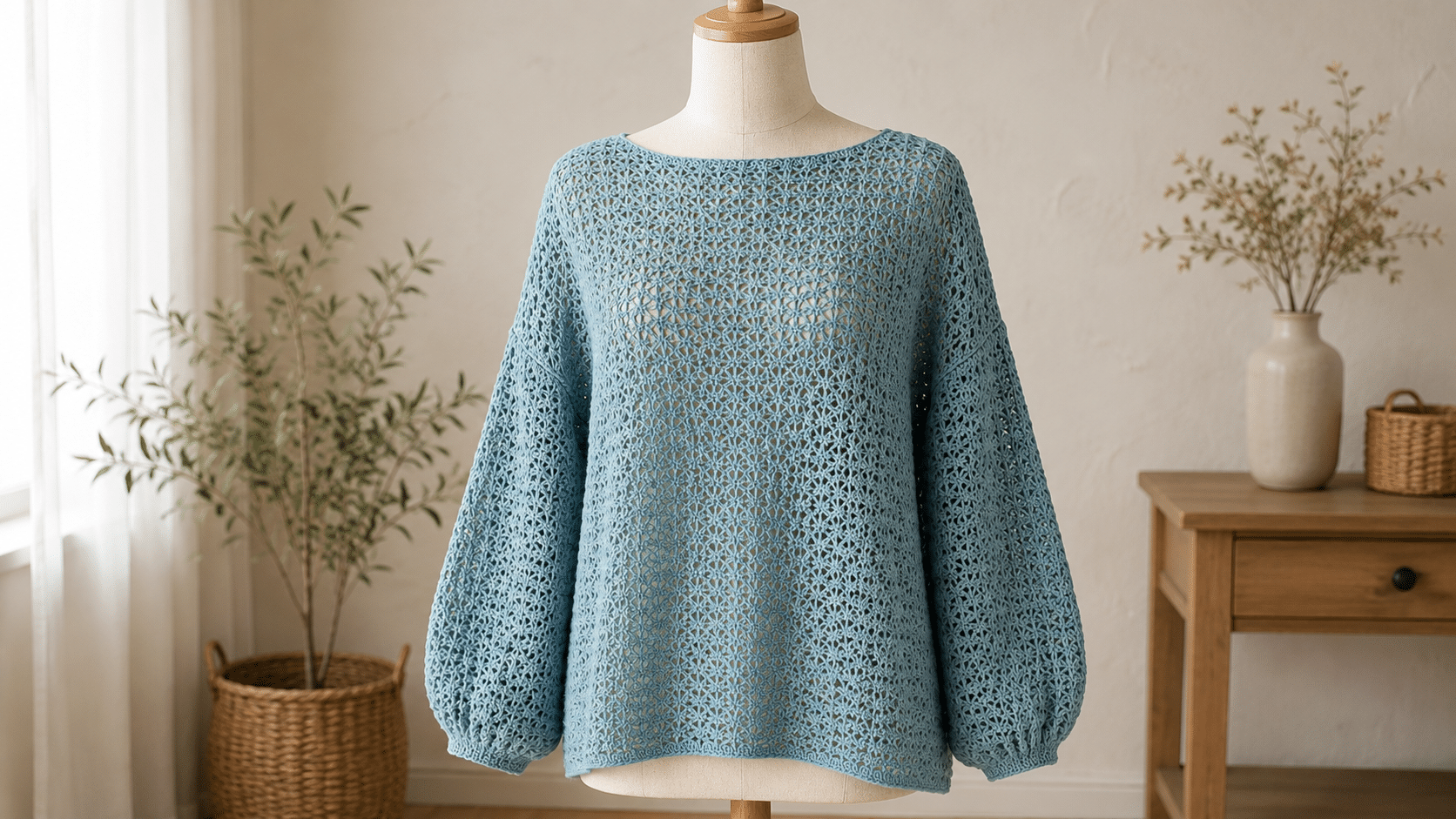Blusa de crochê com mangas amplas traz leveza e charme artesanal ao look