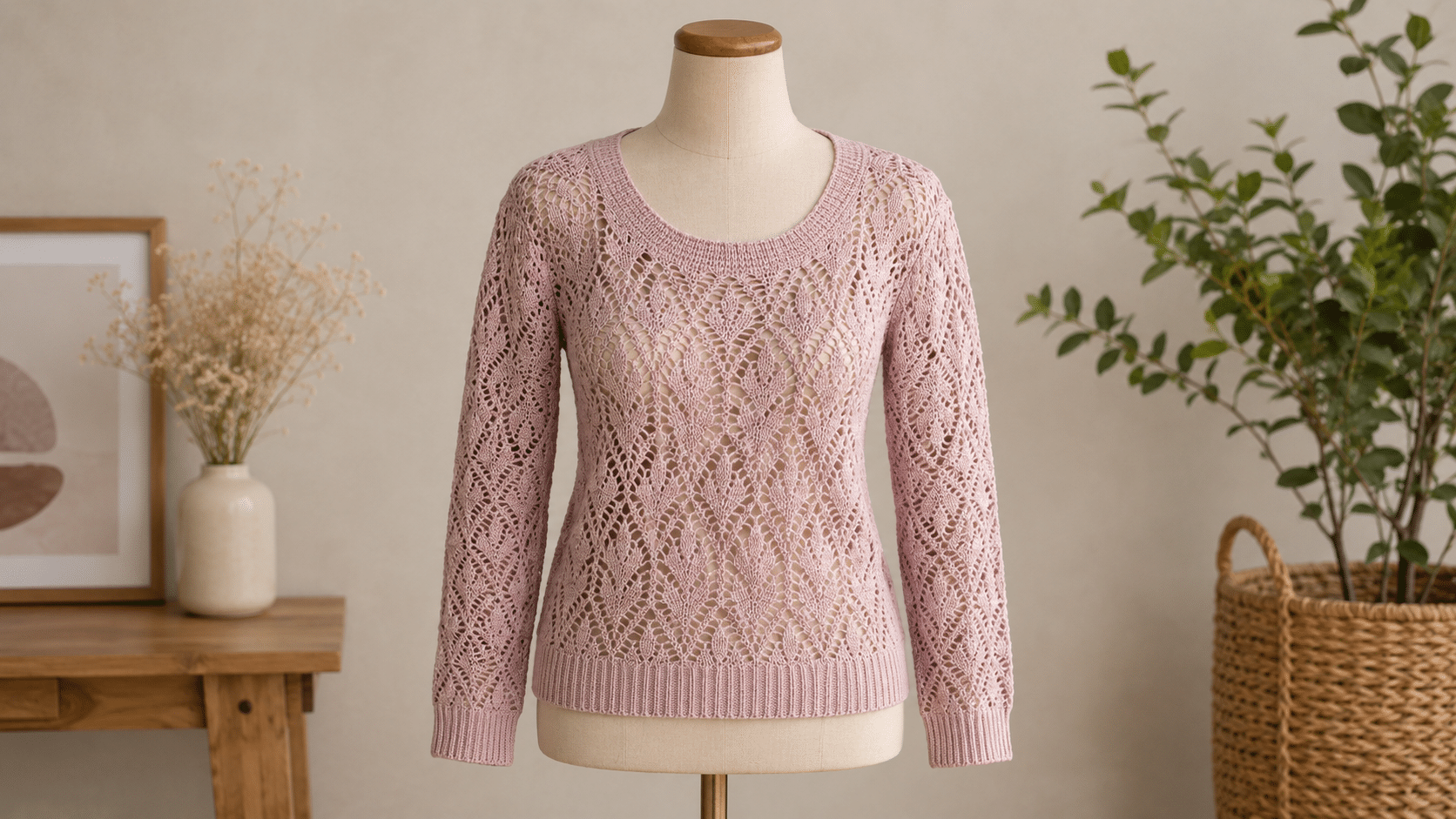 Blusa de crochê rosa com ponto vazado traz delicadeza e elegância ao look artesanal