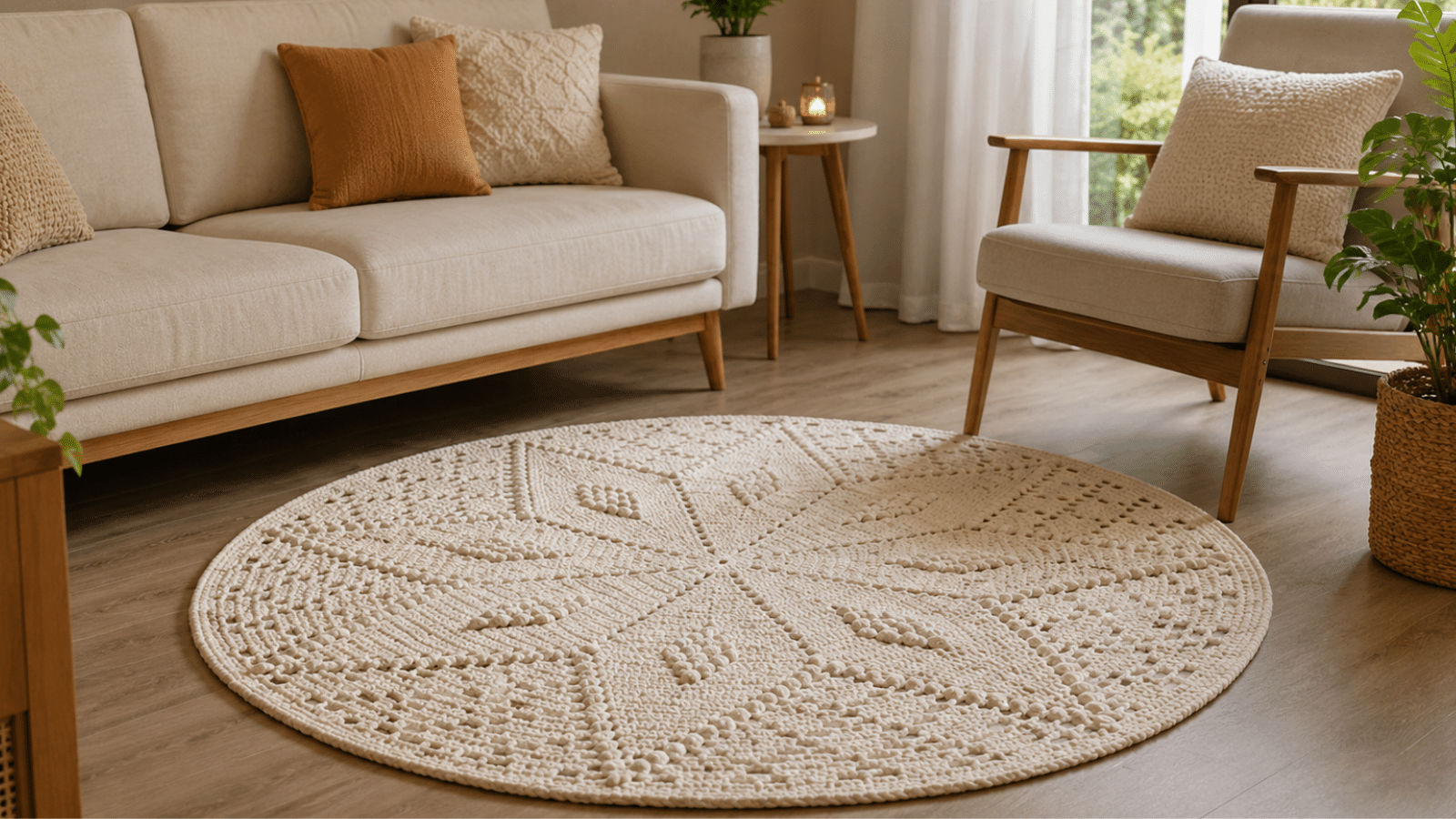 A volta do clássico tapete de crochê redondo na decoração moderna