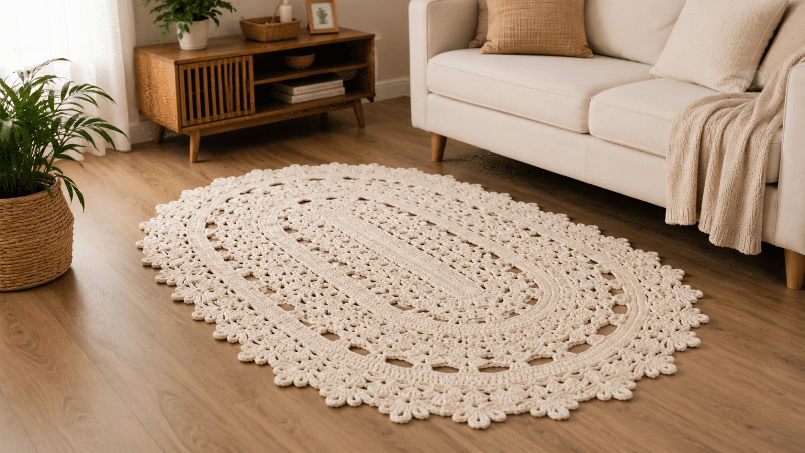 Tapete oval de crochê deixa a casa mais elegante com um toque artesanal